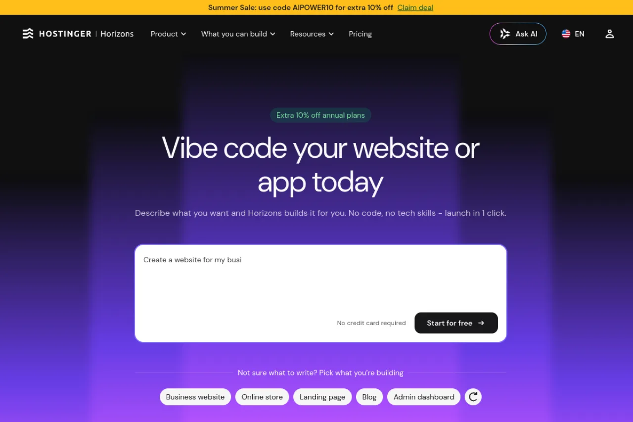 Hostinger Horizons screenshot